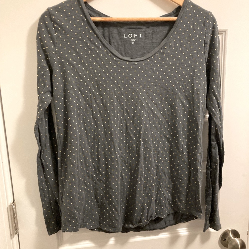 Ann Taylor LOFT long sleeve polka dot tee